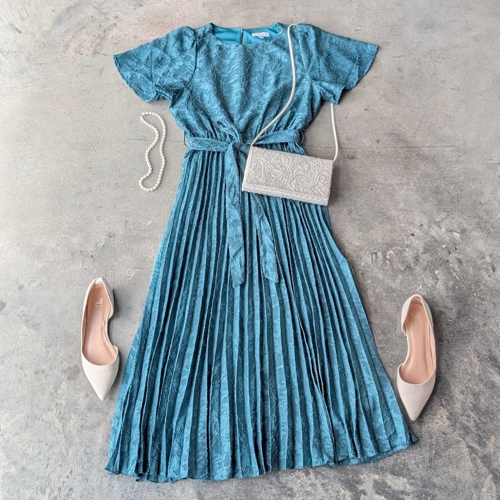 Baltic Born Mindy Pleated Midi Dress in Emerald Green small